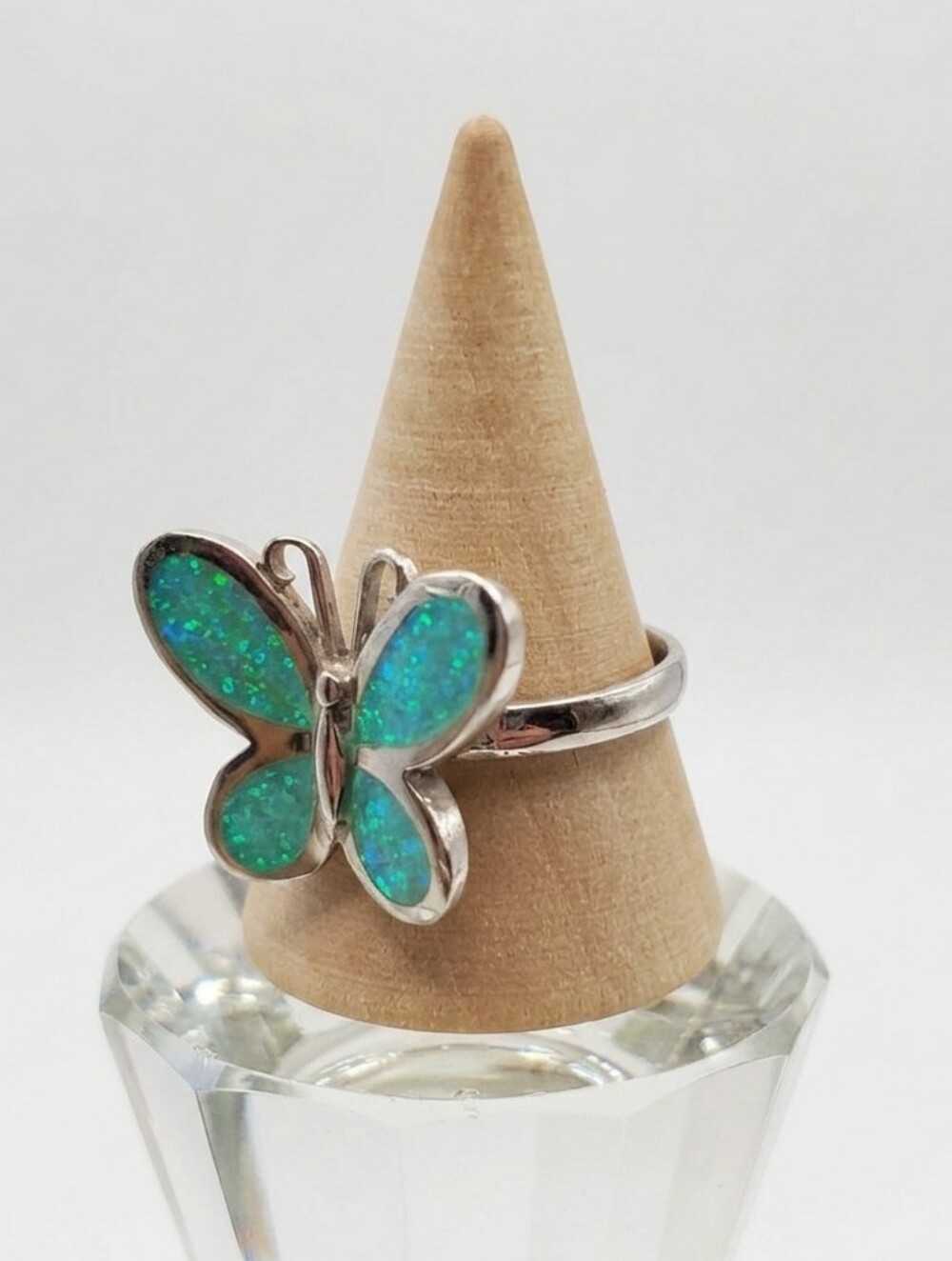 Opal Butterfly Size 8 NEW Ring Sterling Silver 925 Green Inlay October Stacking - Picture 3 of 12
